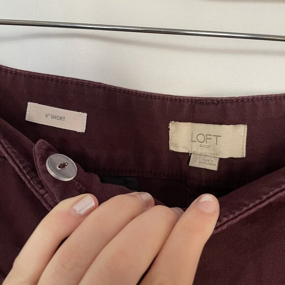 LOFT 6" short women's size 12 cotton burgundy purple shorts chino style summer - Picture 3 of 6